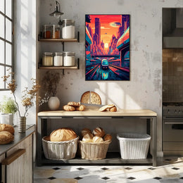 Futuristic Cityscape at Sunset Poster