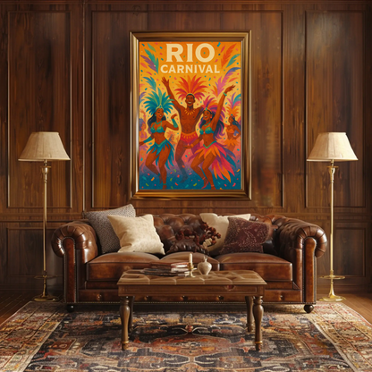Rio Carnival Dancers Celebration Travel Poster