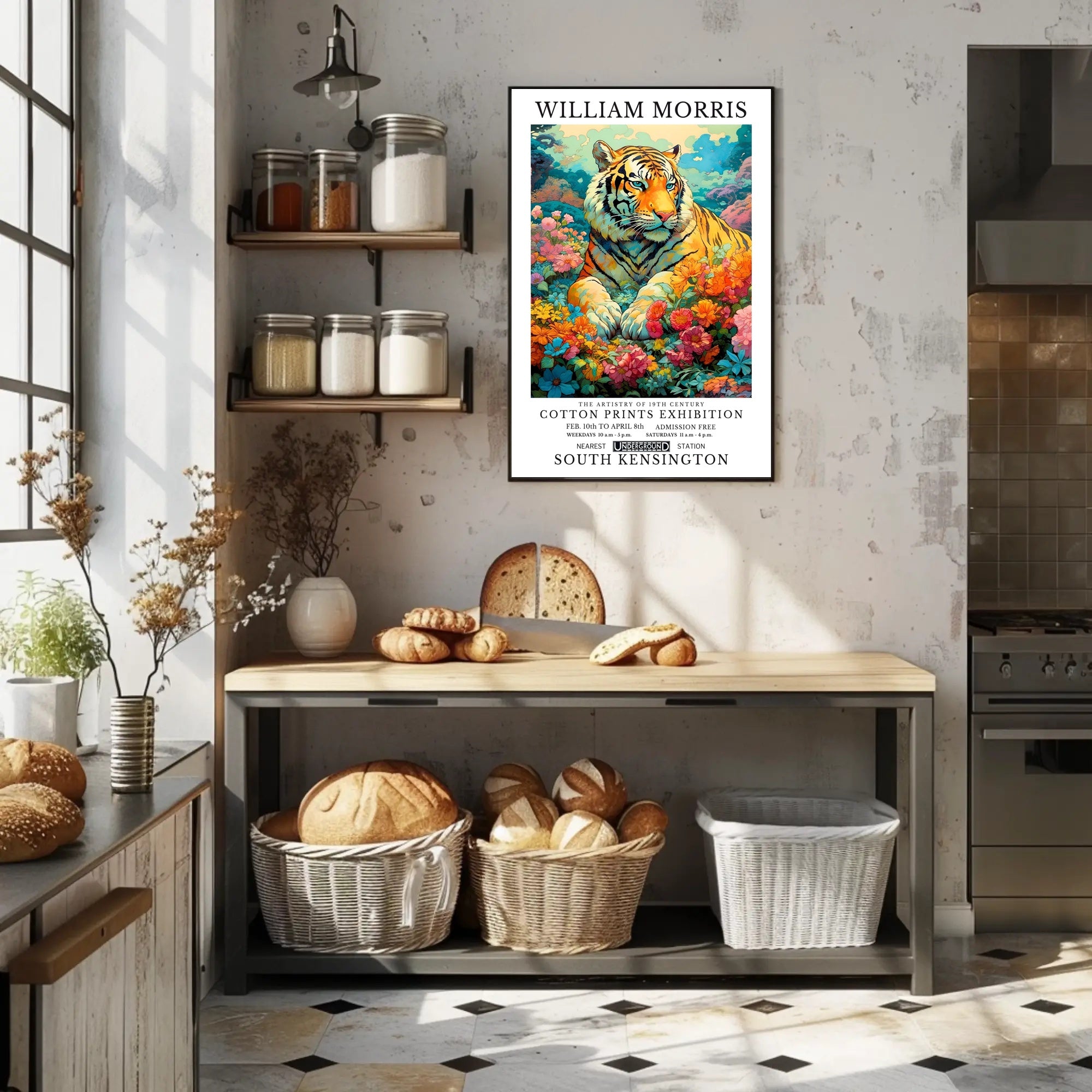 Majestic Tiger in Dreamlike Garden: Abstract or Artistic Poster