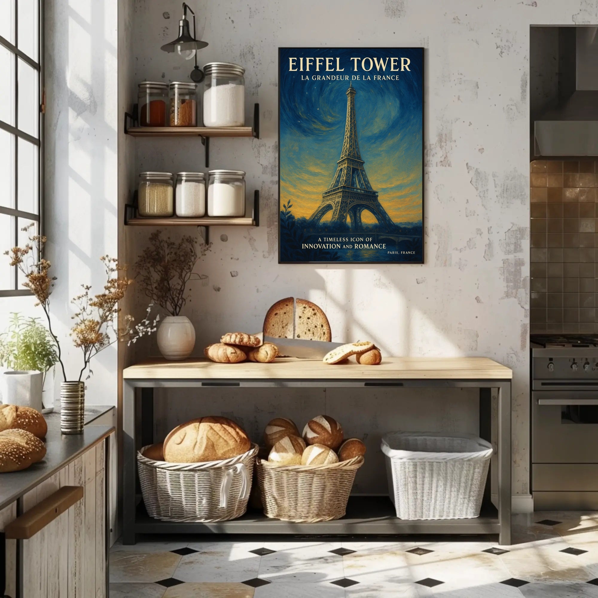 Eiffel Tower Under Starry Sky: Vintage Travel Poster