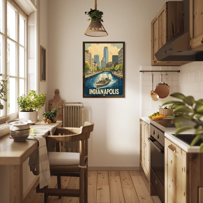 Indianapolis Indiana - Downtown Canal Vintage Travel Poster