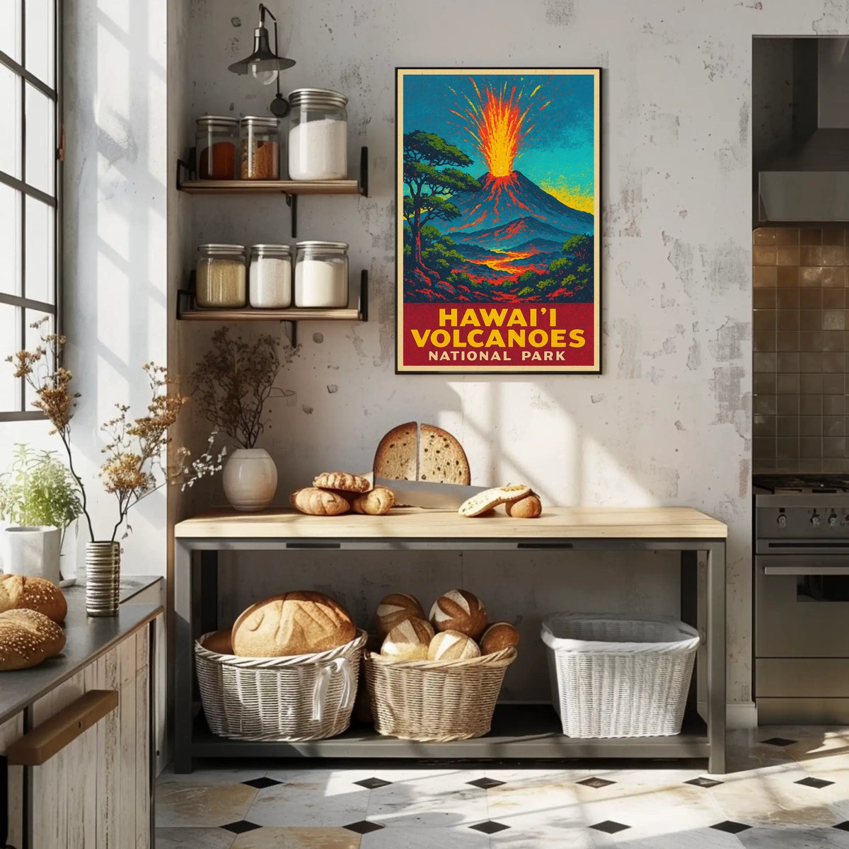 Hawaii Volcanoes Travel Art Deco Poster