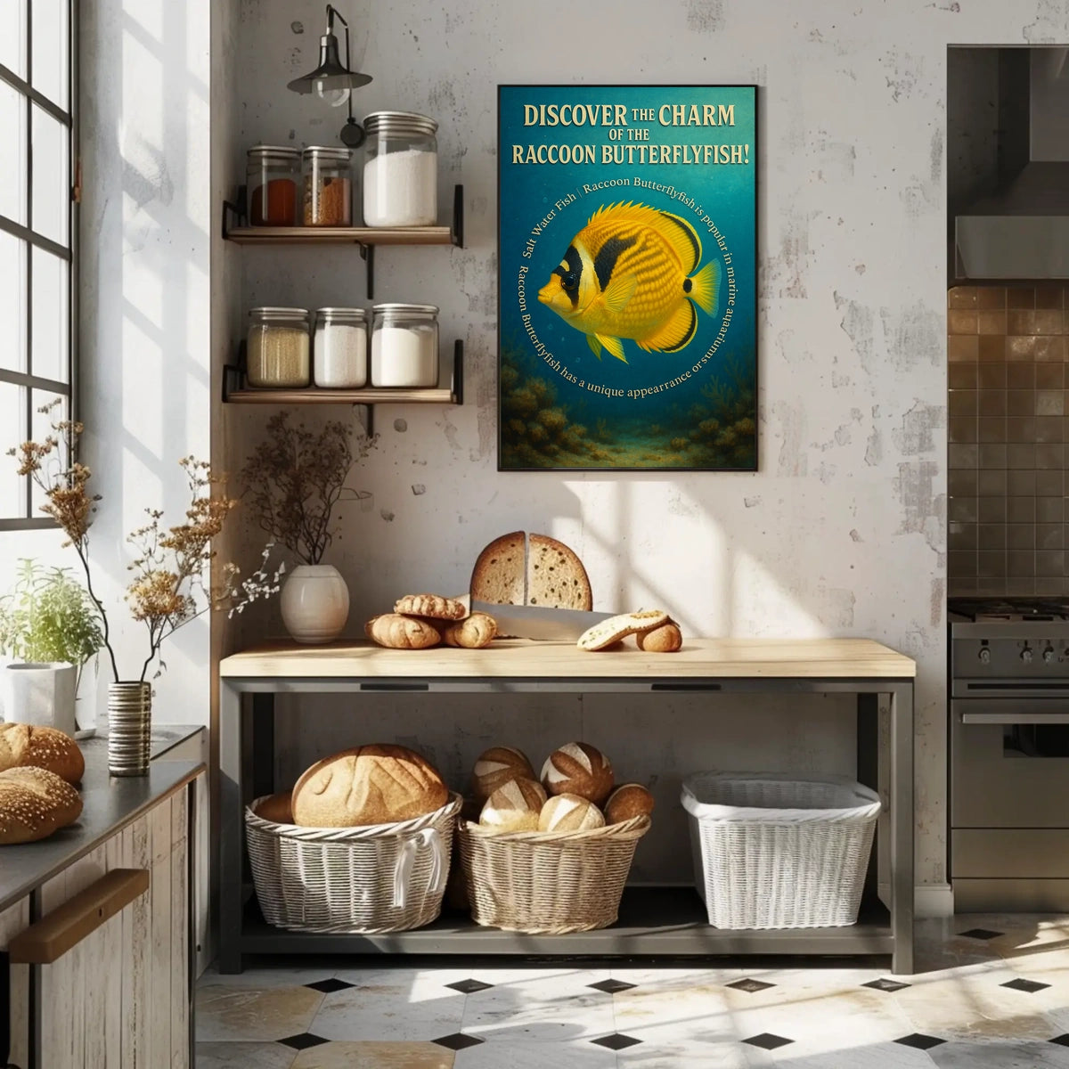 Raccoon Butterflyfish Underwater Artistic Vintage Poster