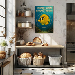 Raccoon Butterflyfish Underwater Artistic Vintage Poster