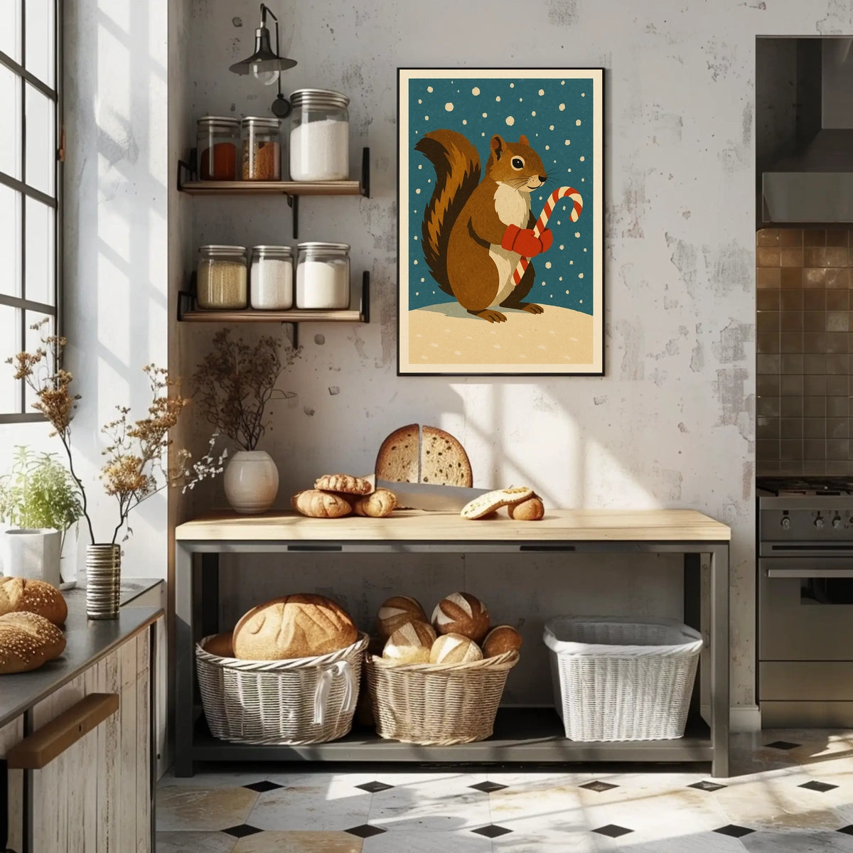Squirrel Candy Cane Poster
