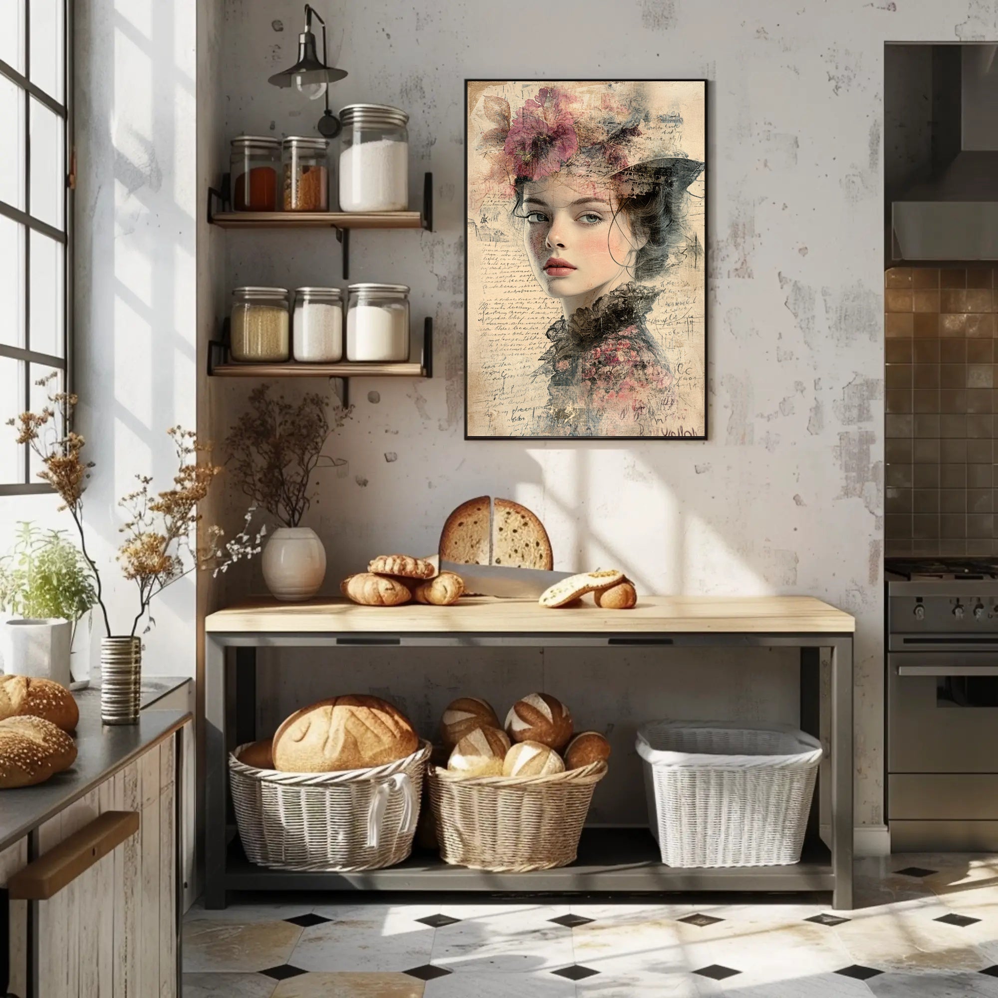 Vintage Dreamy Woman Floral Art Print - Abstract or Artistic Poster