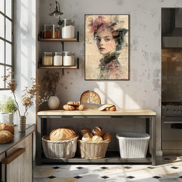 Vintage Dreamy Woman Floral Art Print - Abstract or Artistic Poster