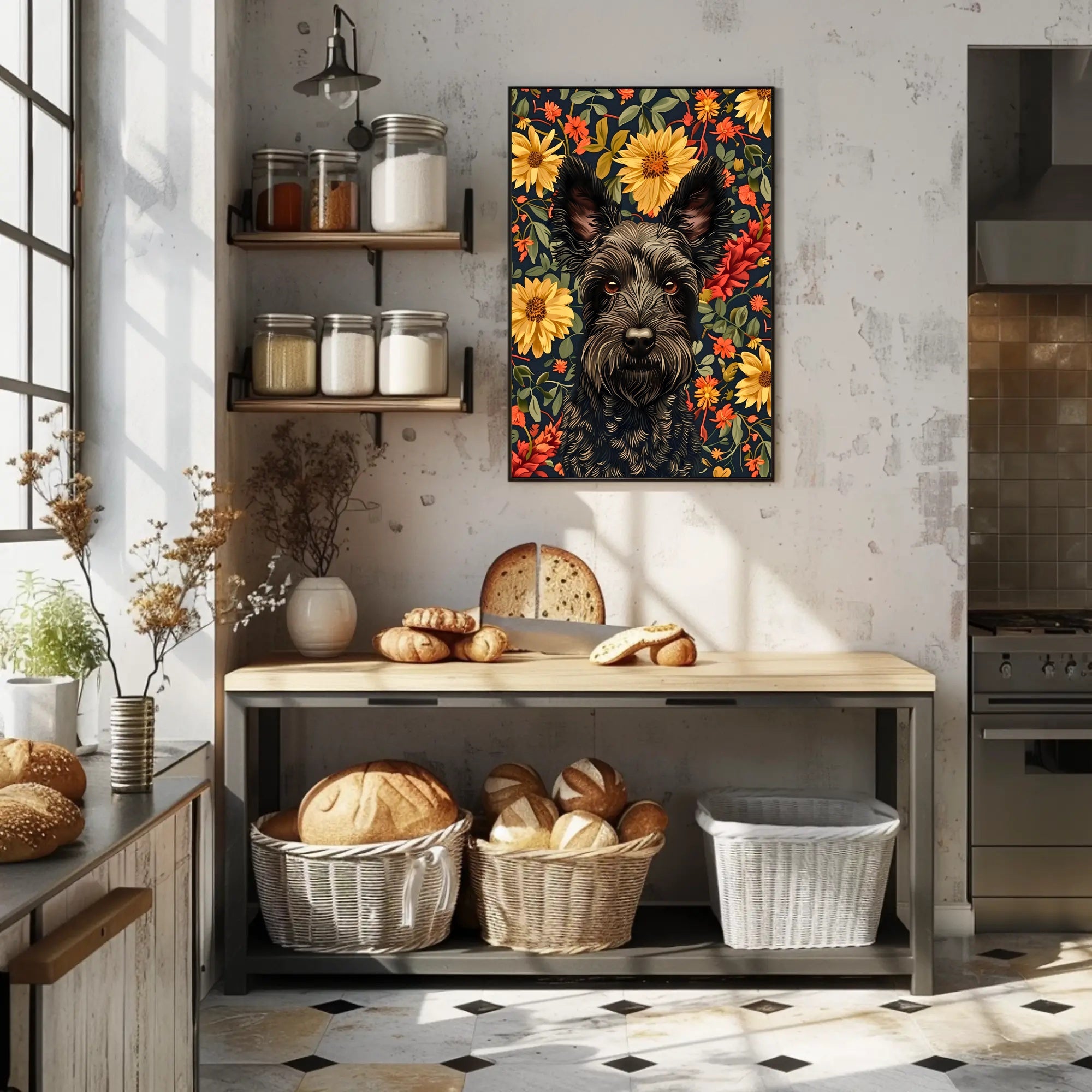 Floral Canine Portrait Wall Art Print