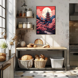 Japanese Pagoda Art Print Illustrates Cultural Heritage Poster