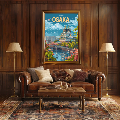 Osaka Japan Cherry Blossoms and Castle Travel Poster