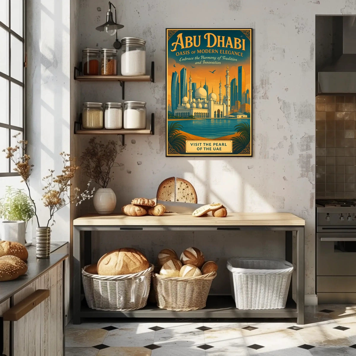 Abu Dhabi Skyline Vintage Art Travel Poster