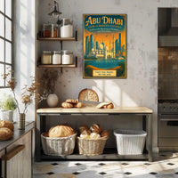 Abu Dhabi Skyline Vintage Art Travel Poster