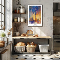 Dubai Skyline Modern Abstract Watercolor Urban or Cityscape Poster PosterGoat
