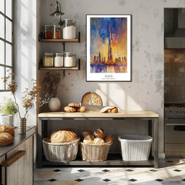 Dubai Skyline Modern Abstract Watercolor Urban or Cityscape Poster PosterGoat