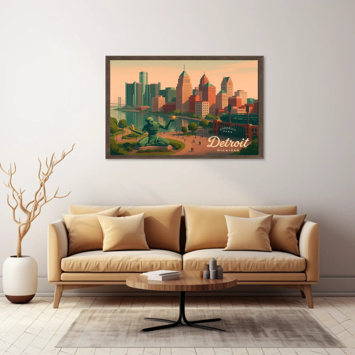 Detroit Skyline Comerica Park Night Urban Poster
