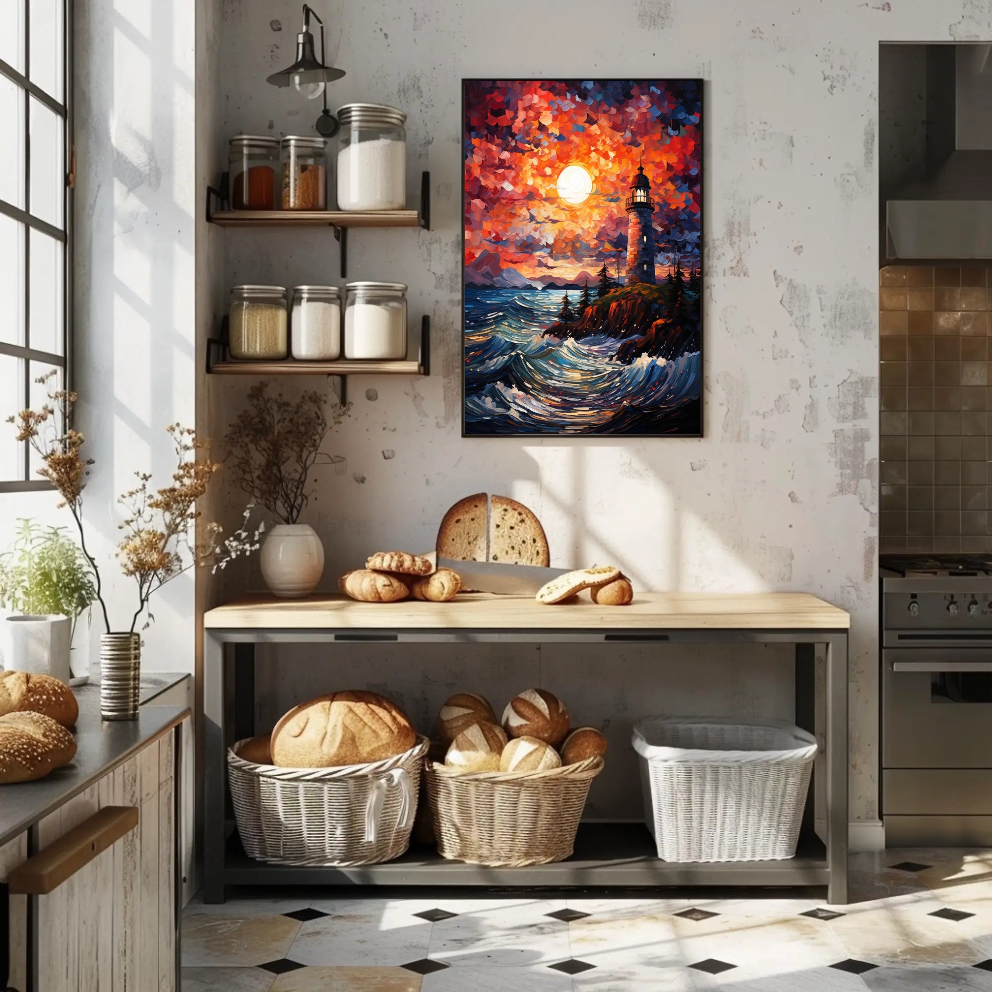 Lighthouse At Sunset Poster