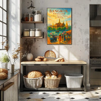 Bangkok Temple Adventure: Vibrant Travel Art Poster