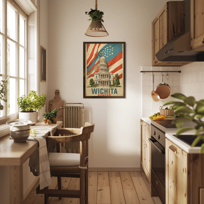Wichita Kansas State Capitol And Flag Vintage Travel Poster