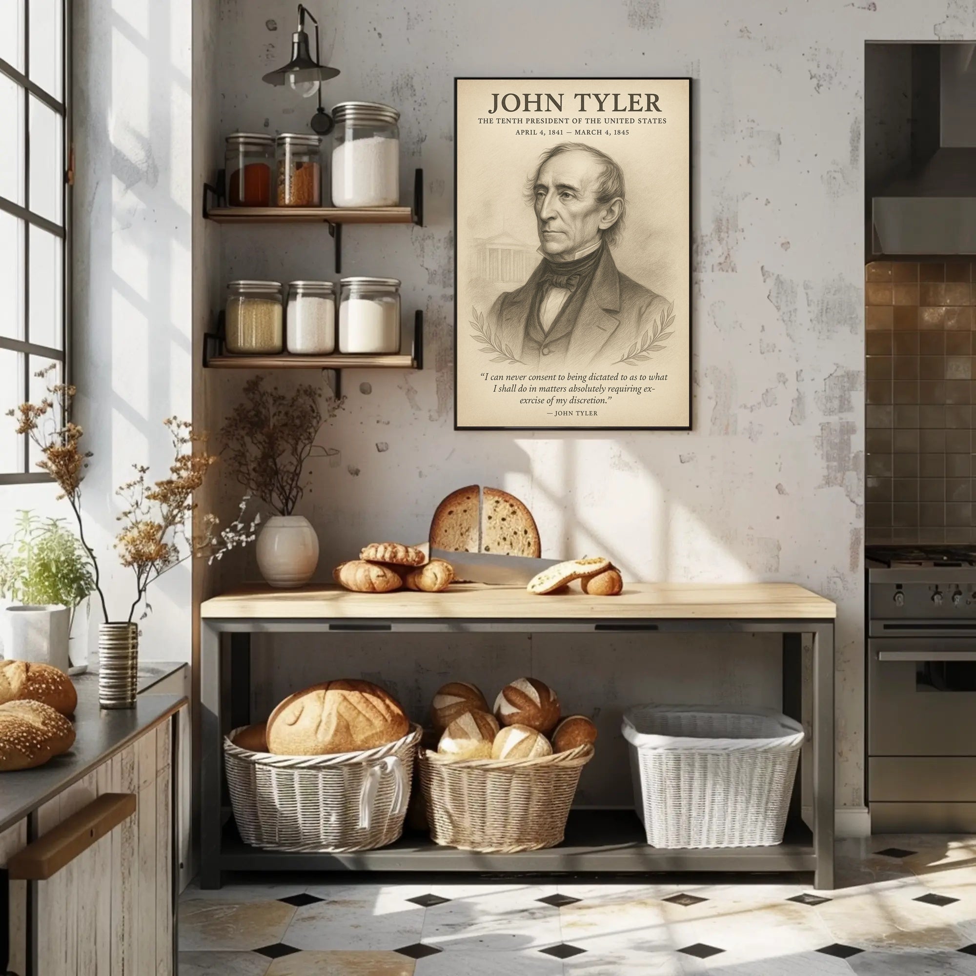 John Tyler 10th President Sketch Poster Art Print for Home Decor PosterGoat