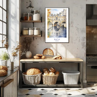 Iconic Pulteney Bridge in Bath Watercolor Urban Cityscape Poster PosterGoat