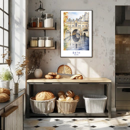 Iconic Pulteney Bridge in Bath Watercolor Urban Cityscape Poster PosterGoat