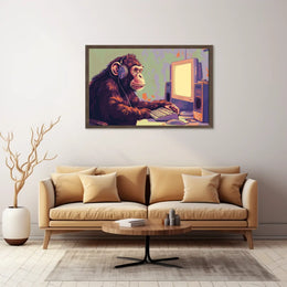 Chimpanzee with Headphones Retro Computer Poster