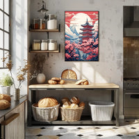 Traditional Japanese Pagoda in Serene Landscape Cultural Poster