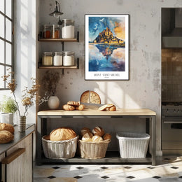 Mont Saint-Michel Painting: Vivid Watercolor Travel Poster PosterGoat