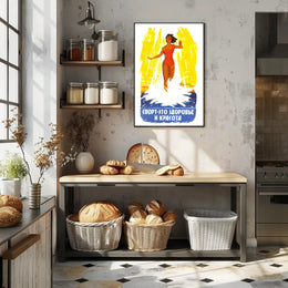 Vintage Russian Sports Poster with Energetic Yellow Background