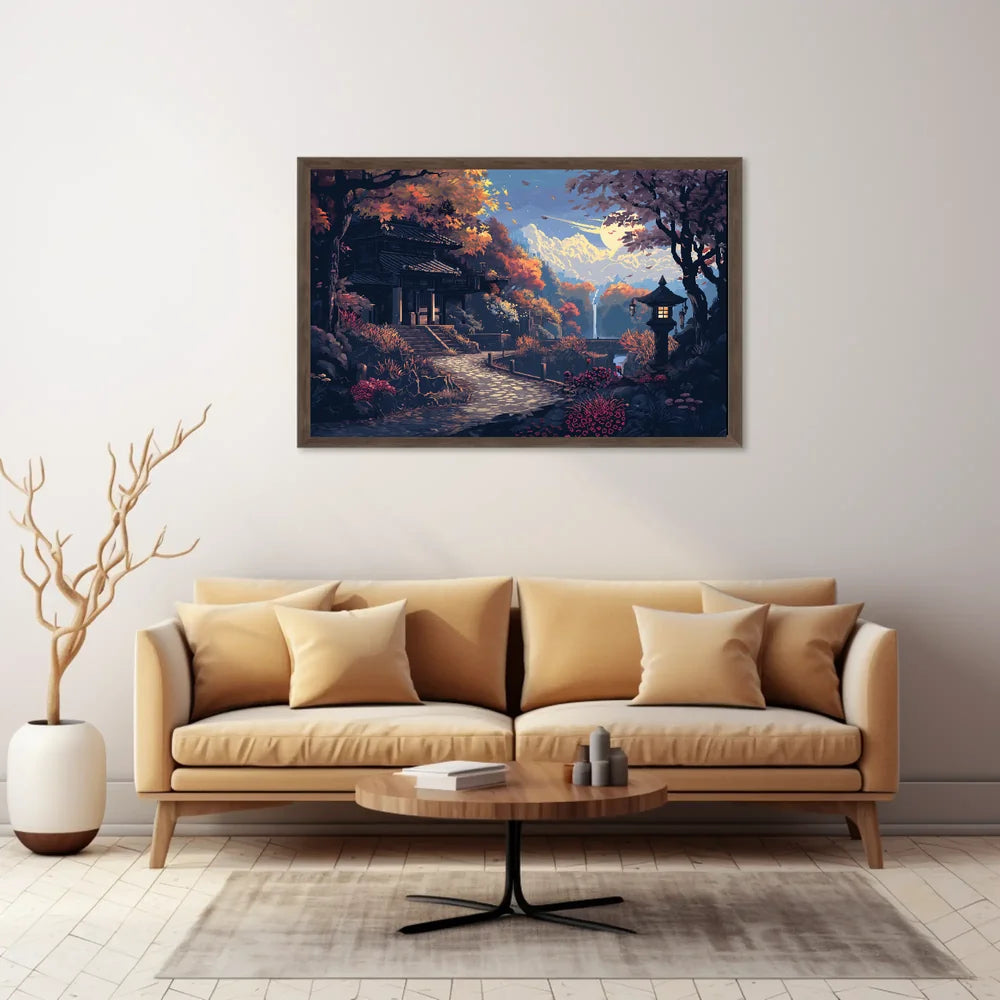 Serene Japanese Autumn Pixel Art Poster