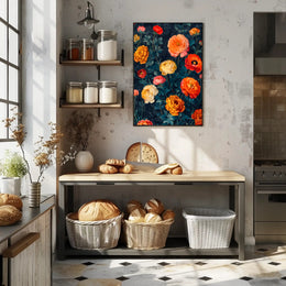 Elegant Floral Artwork on Dark Background - Artistic Poster