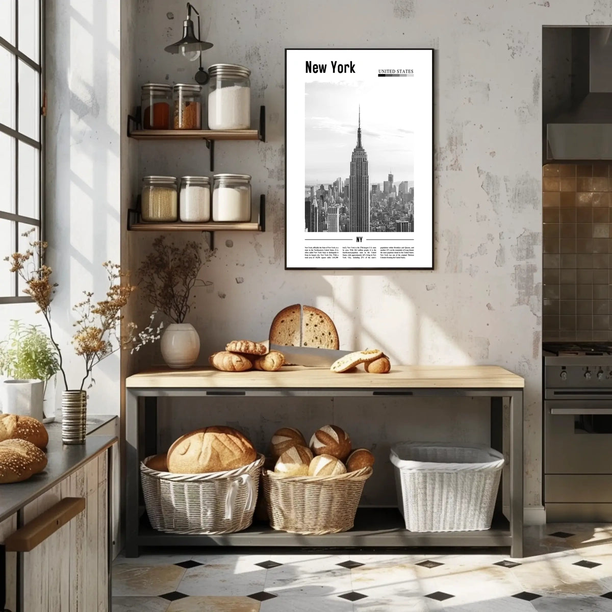 New York City Skyline Monochrome Poster Vintage Wall Art