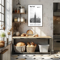 New York City Skyline Monochrome Poster Vintage Wall Art