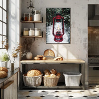 Red Lantern in Snowy Forest Adventure Travel Poster