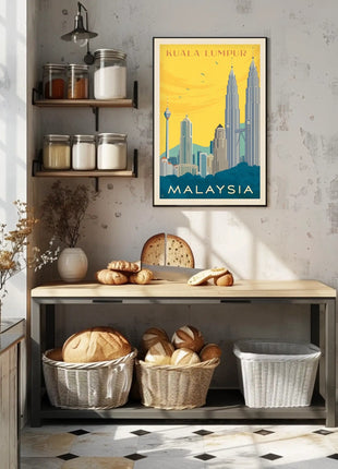 Kuala Lumpur Landmarks Vintage Travel Poster