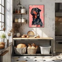 Vibrant Rottweiler Art on Textured Pink Background Animal Poster PosterGoat