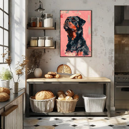 Vibrant Rottweiler Art on Textured Pink Background Animal Poster PosterGoat