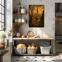 New York City Poster Vintage Sunset Cityscape Wall Art