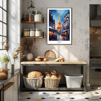 Parisian Romance Twilight Street Scene Urban or Cityscape Poster PosterGoat