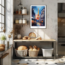 Parisian Romance Twilight Street Scene Urban or Cityscape Poster PosterGoat