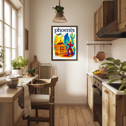 Phoenix Capitol Cactus Statue Airplane Desert Vintage Travel Poster