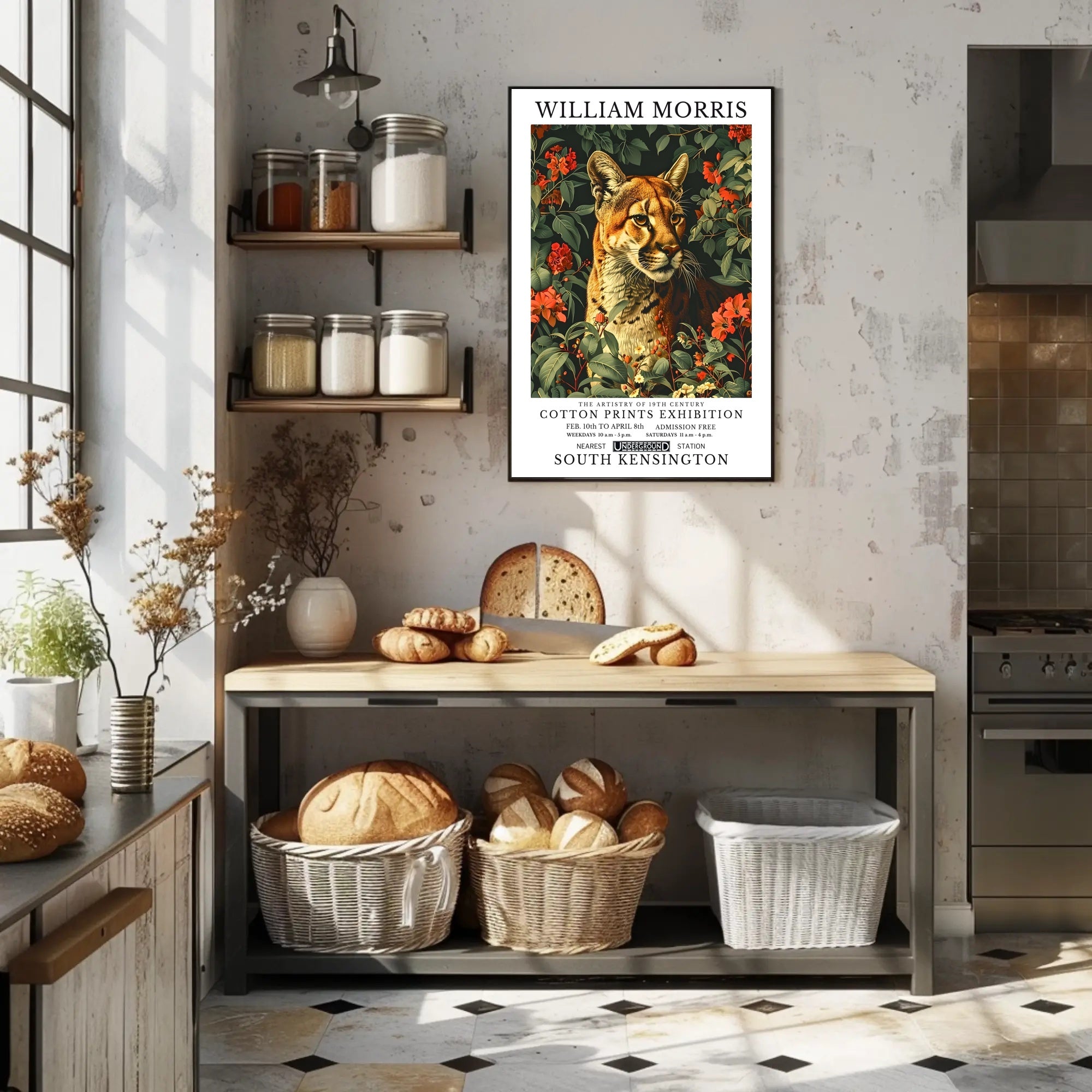 William Morris Vintage Cougar Botanical Art Animal Poster