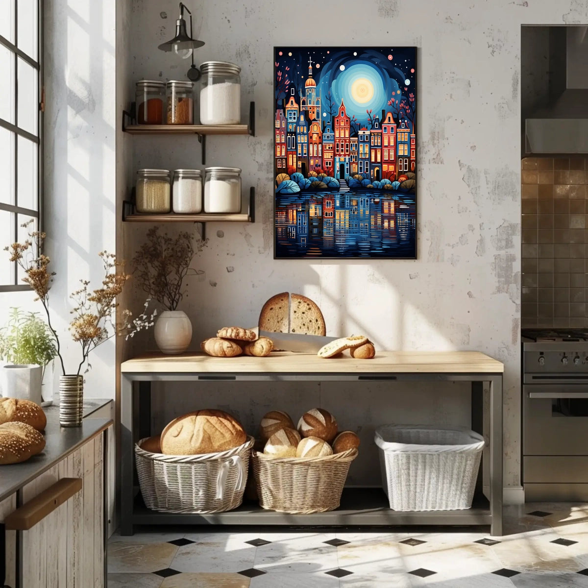 Charming European Townhouses Canal Travel Poster