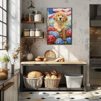 Beautiful Golden Retriever Puppy In A Wooden Wagon Poster