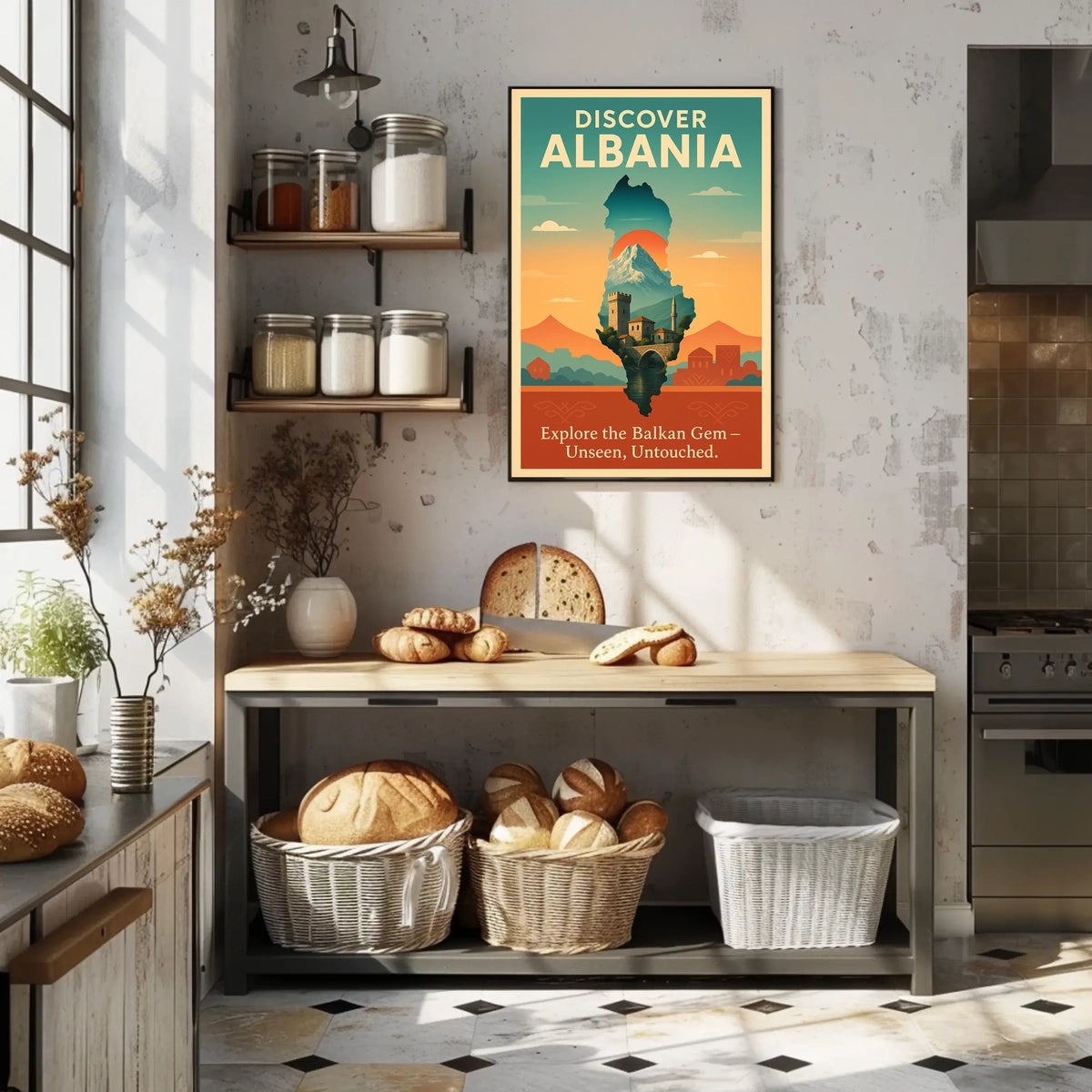 Albania Travel Vintage Landscape Architecture Poster