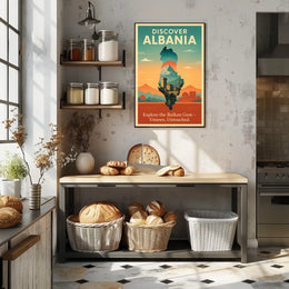 Albania Travel Vintage Landscape Architecture Poster