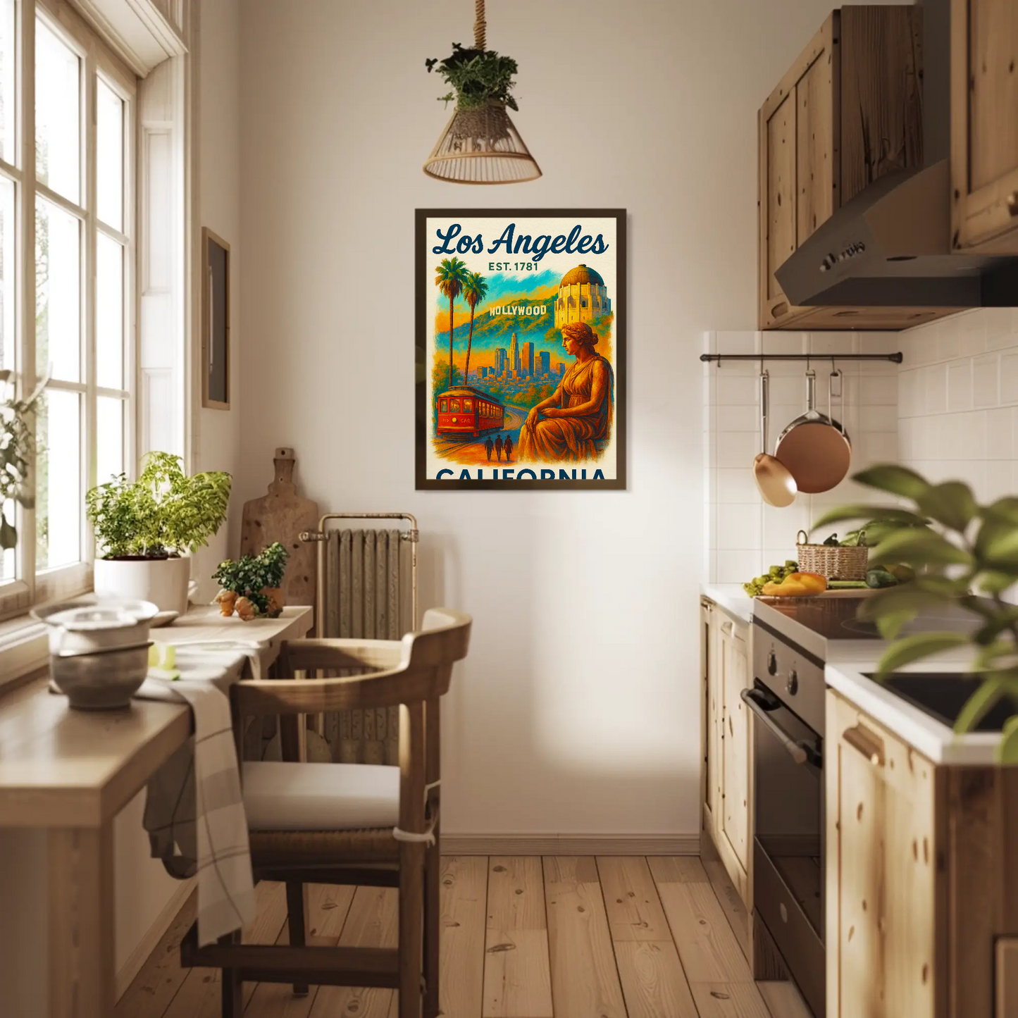 Los Angeles Hollywood Griffith Trolley Sunset Vintage Travel Poster