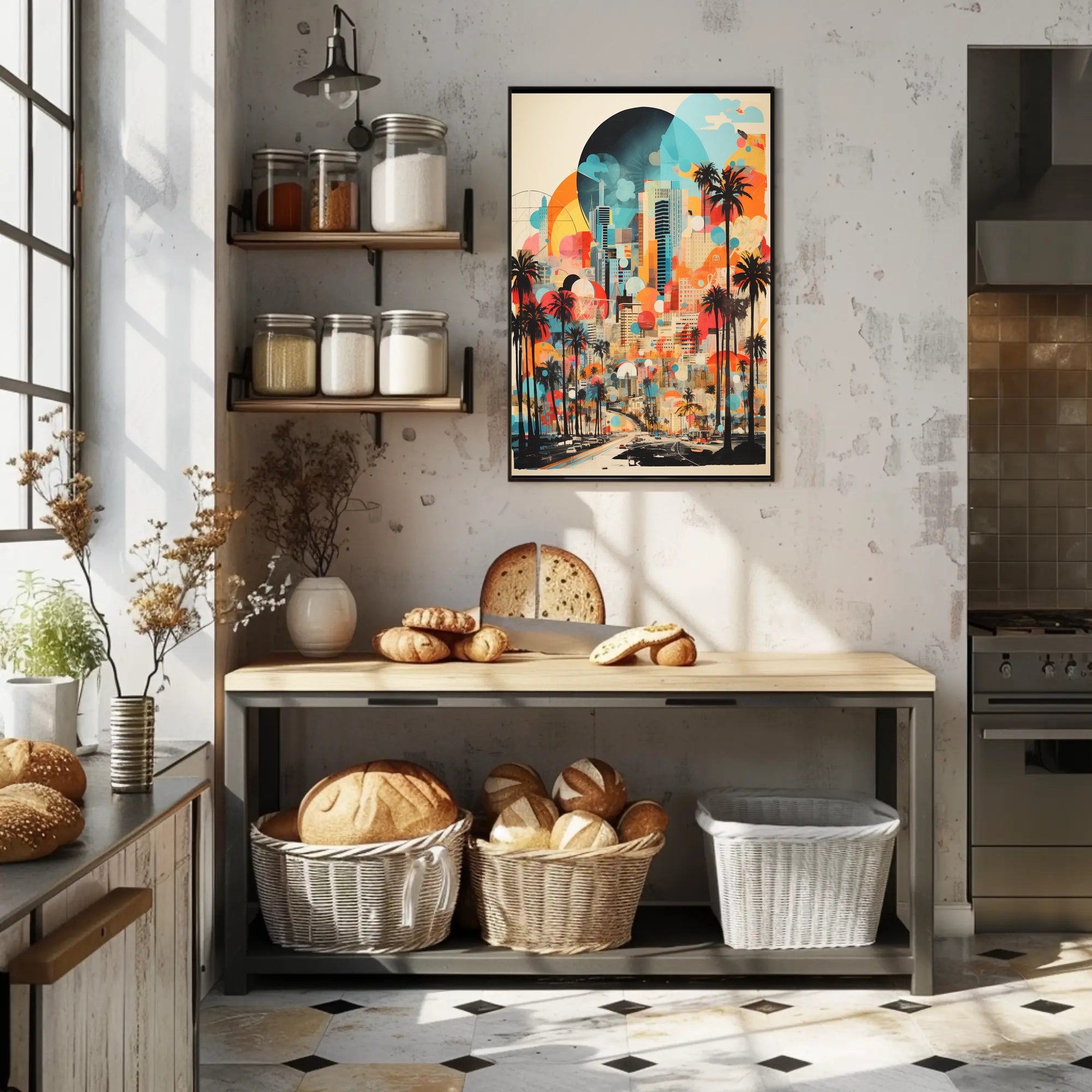 Urban Oasis Los Angeles Cityscape Abstract, Artistic Poster
