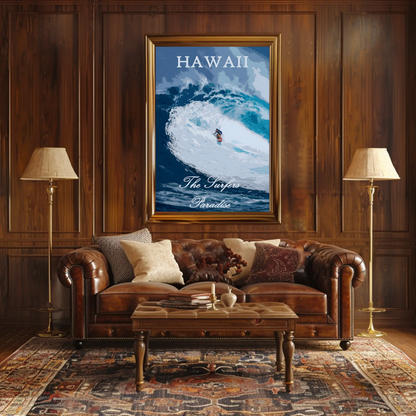 Hawaii Big Wave Surfer Ocean Power Travel Poster