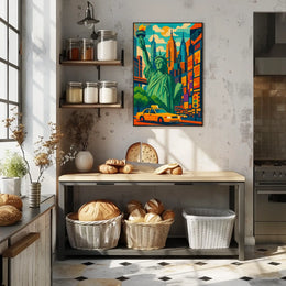 New York City Bright Iconic Urban Poster Vintage Wall Art